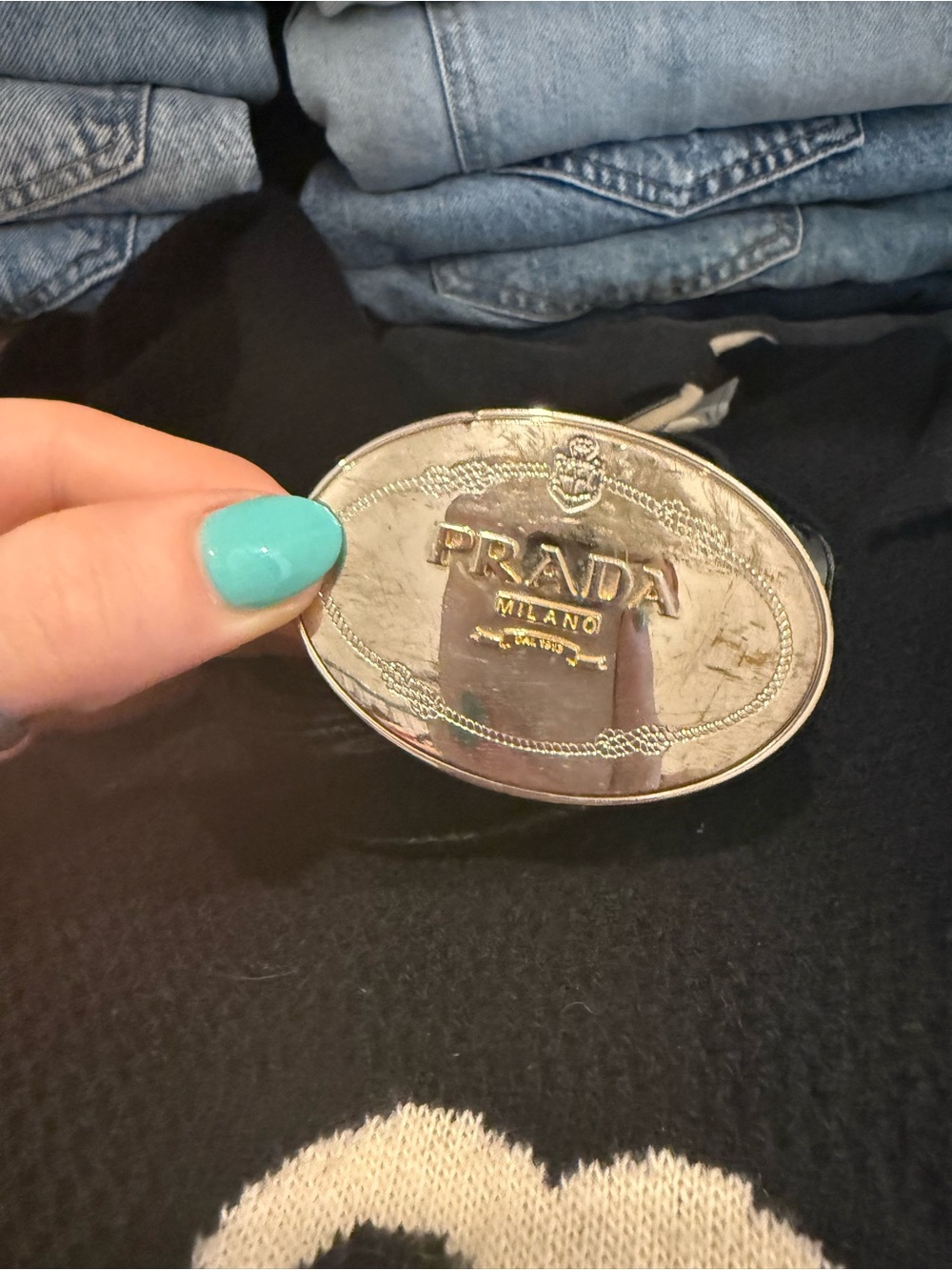 Prada Black Patent Leather Oval Logo Buckle Belt - Picture 3 of 4